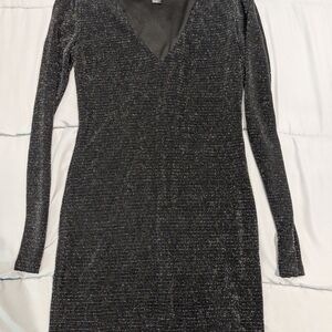 Forever 21 Black Long Sleeve Mini Bodycon Sequin Dress